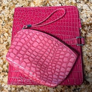 Pink Faux Notebook and Pink Faux Cosmetic Case.Used but still in good condition